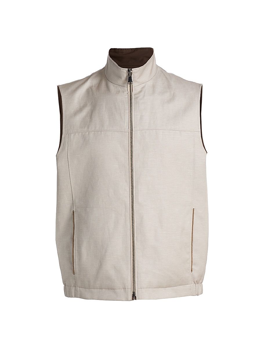Men's Reversible Wool Jersey Vest - Tan - Size 44