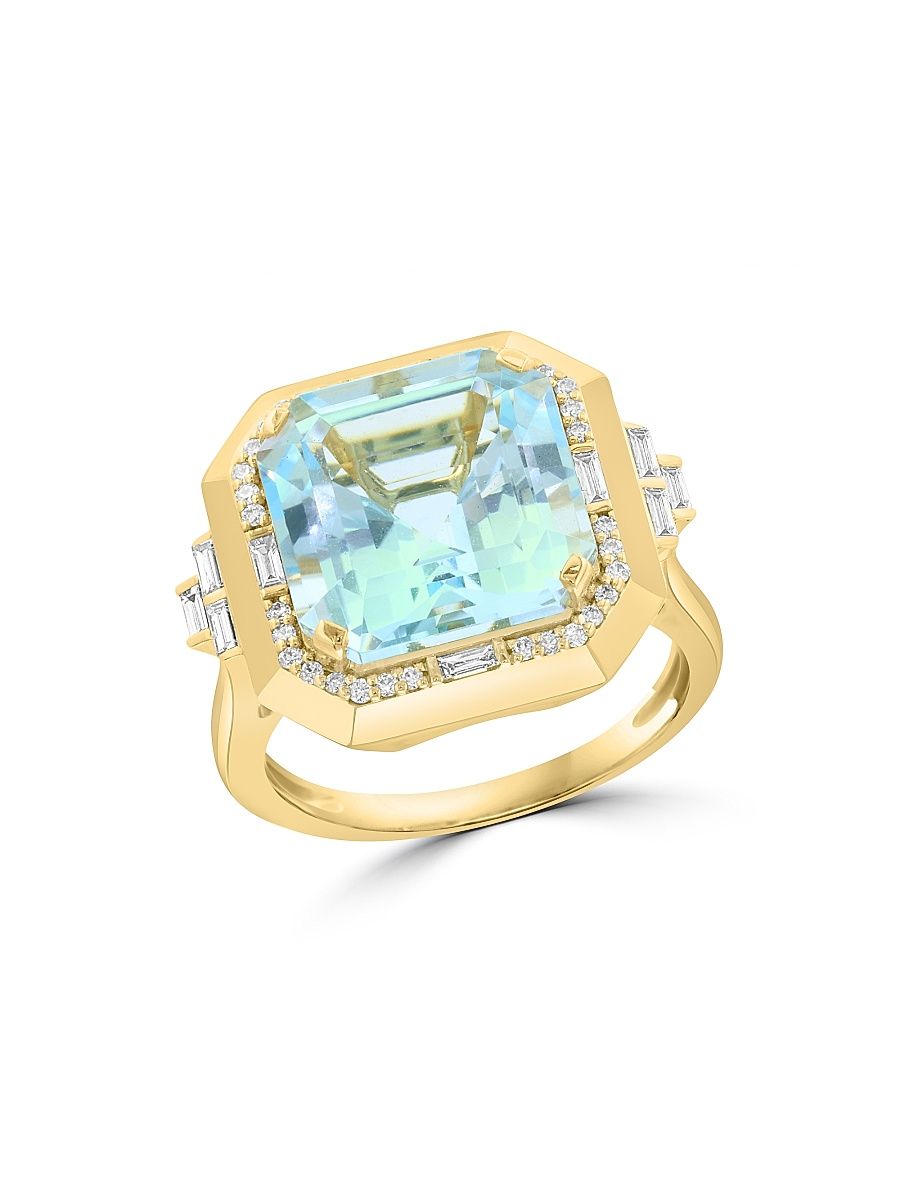 Women's 14K Yellow Gold, Sky Blue Topaz & 0.31 TCW Diamond Halo Ring - Yellow Gold - Size 7