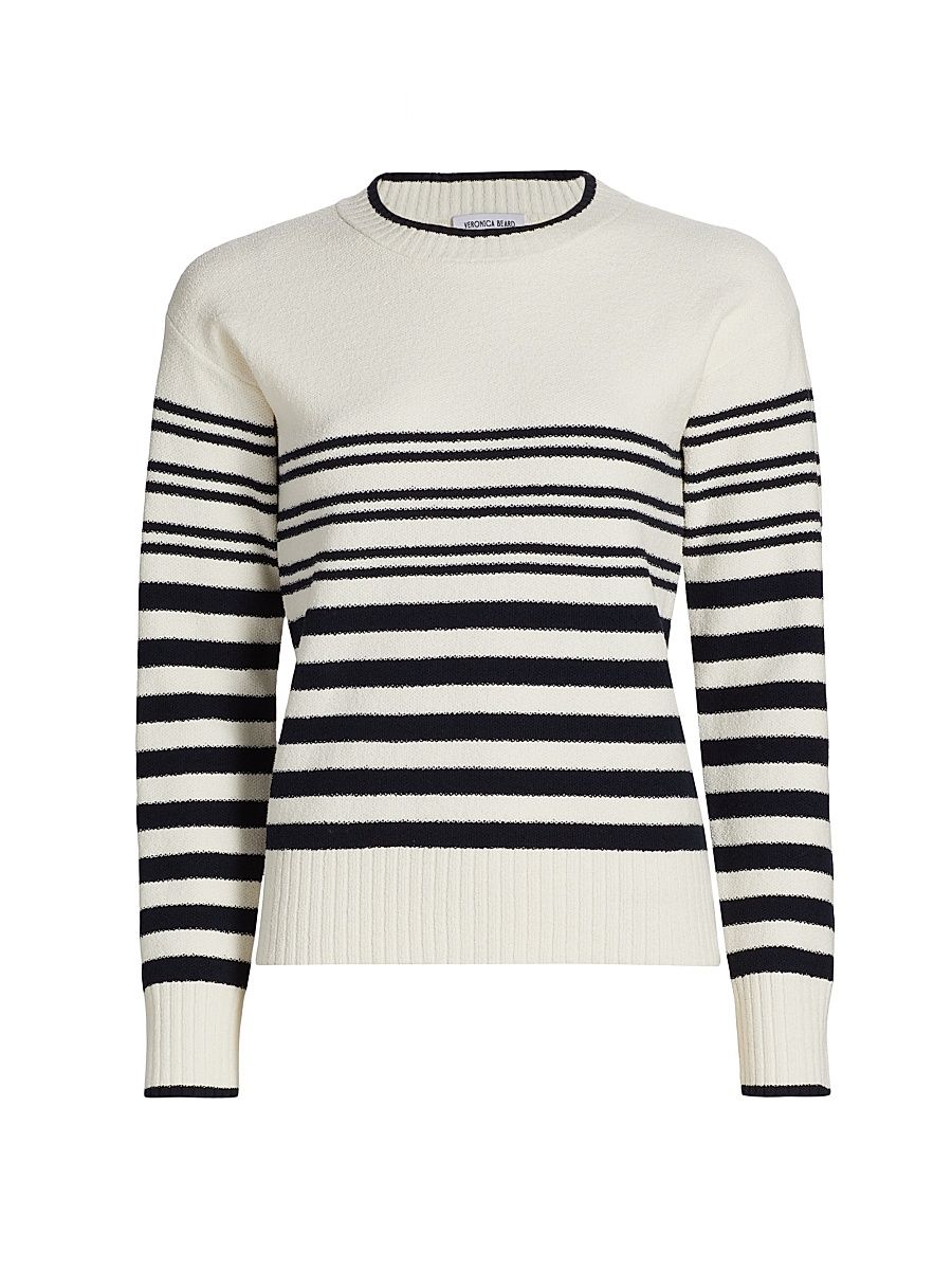 Women's Rielly Striped Crewneck Sweater - Off White Navy - Size Small
