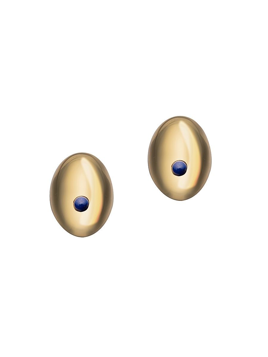 Women's Birdie 14K-Gold-Plated & Lapis Lazuli Oval Stud Earrings - Gold