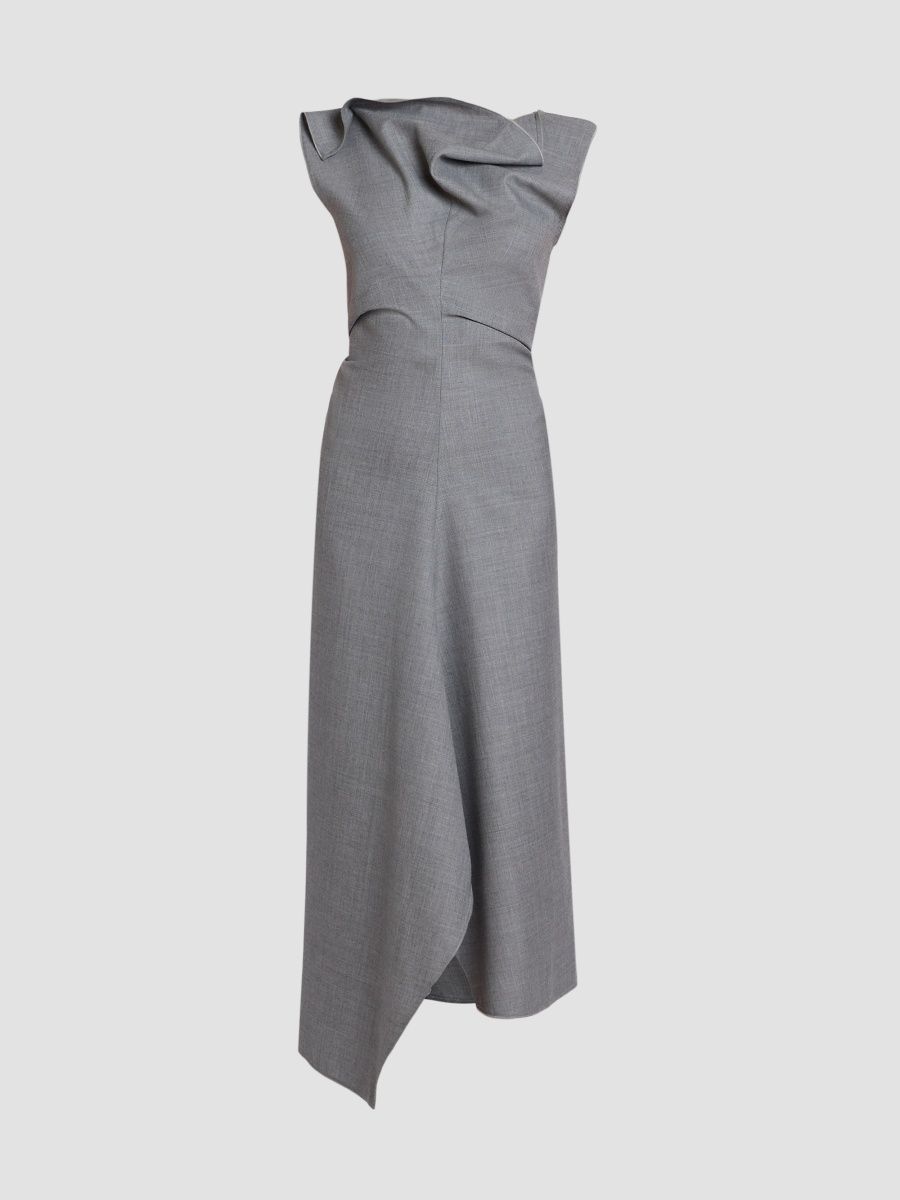 Victoria Beckham Women's Draped Virgin Wool Midi Dress - Light Grey Melange - Size 2