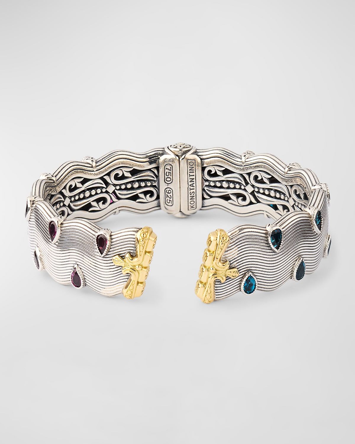 Silver and Gold Bracelet with Rhodolite and London Blue Topaz