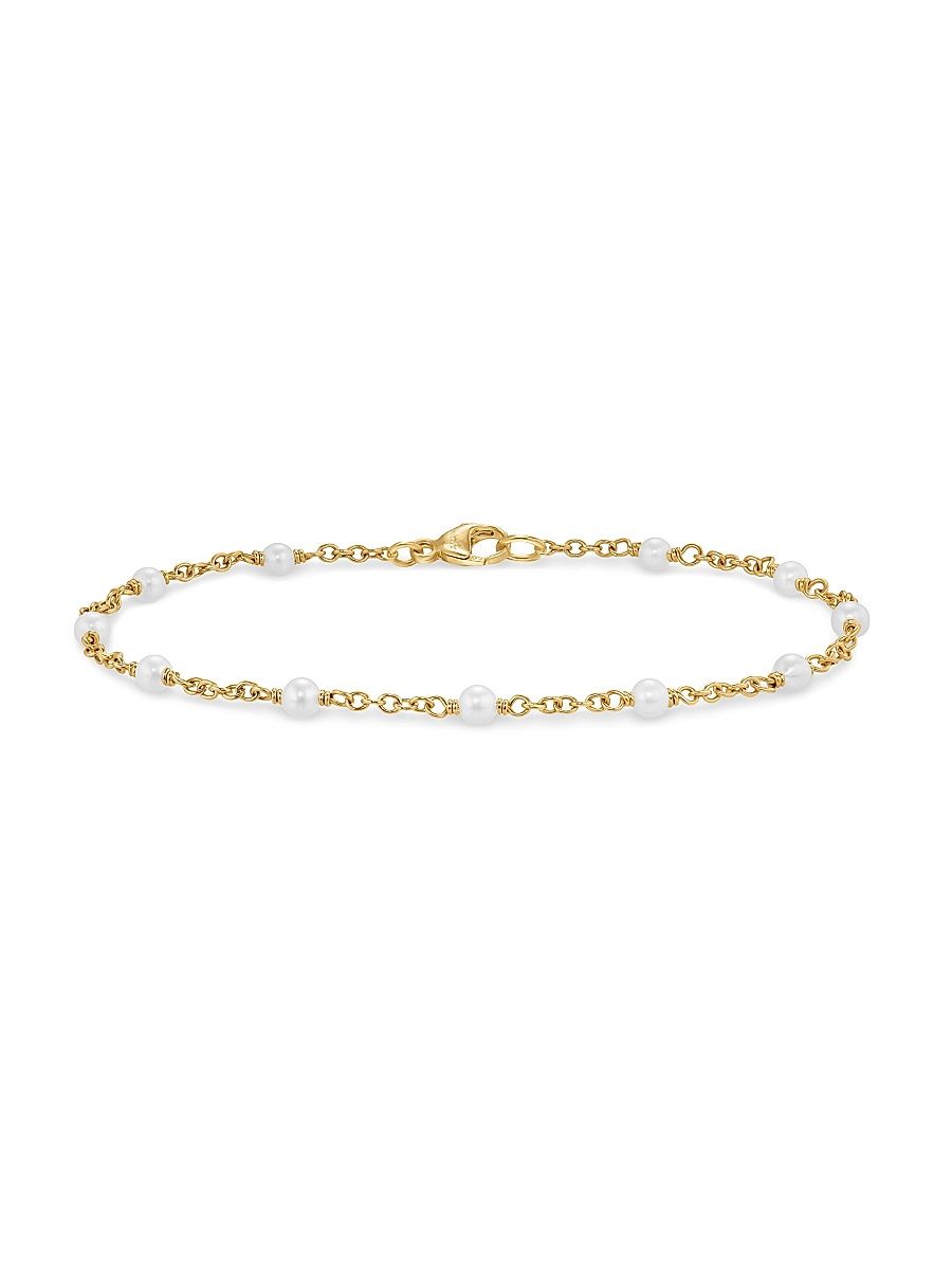 Women's Pearl Classics Station Bracelet in 18K Yellow Gold, 3.5MM - Pearl - Size Medium