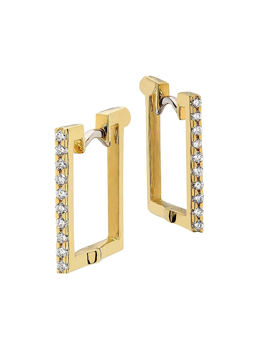 Women's 18K Gold & 0.19 TCW Diamond Square Hoop Earrings - Yellow Gold
