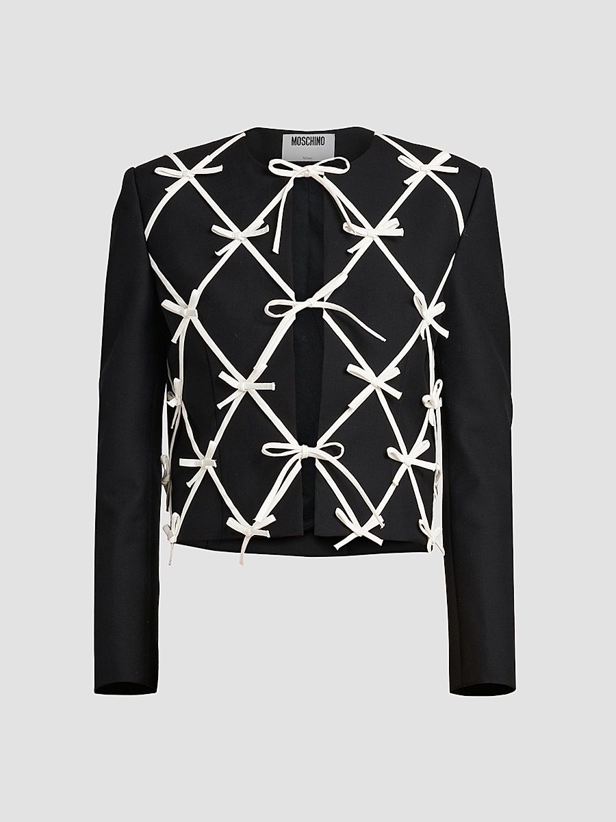 Women's Bow Wool Knit Jacket - Black - Size 6