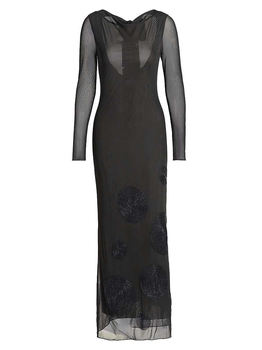 Women's Chelsea Sheer Mesh Beaded Maxi-Dress - Charcoal - Size 8