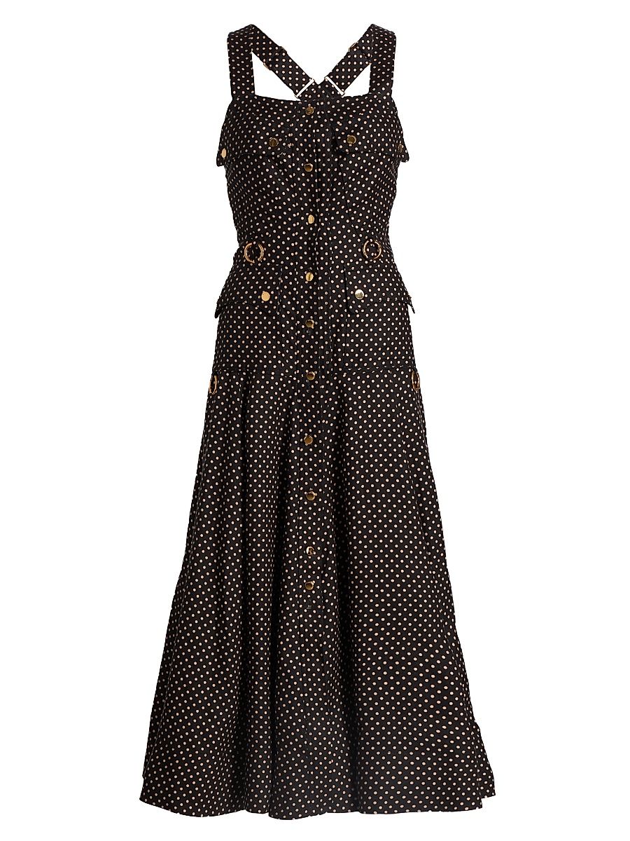 Women's Luna Polka Dot Cargo-Style Picnic Midi-Dress - Black Dot - Size 10
