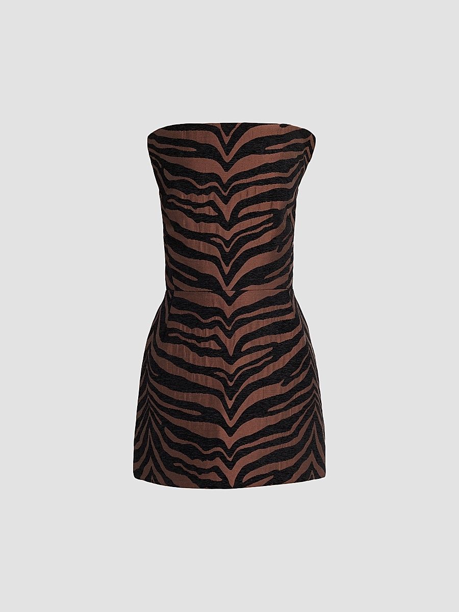 Women's Odette Zebra Mini Dress - Mocha Black - Size 12