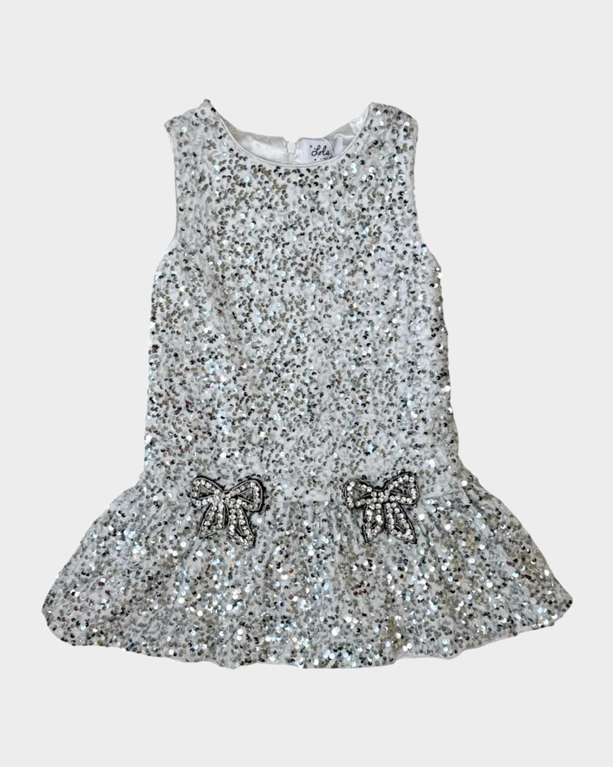 Girl & apos;s Shimmer Sequin Dress W/ Bows, Size 2-14