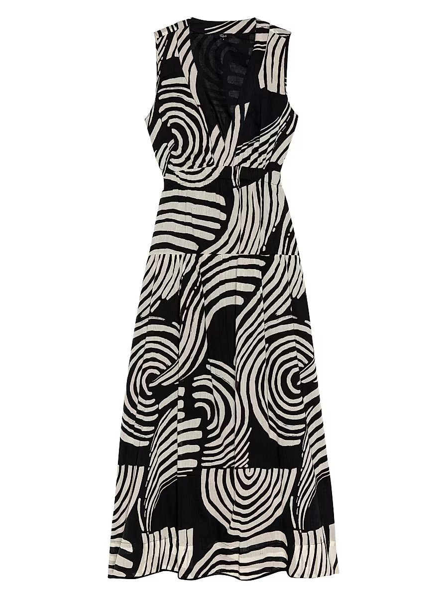 Women's Genevieve Printed Cotton Midi Dress - Onyx Waves - Size XS