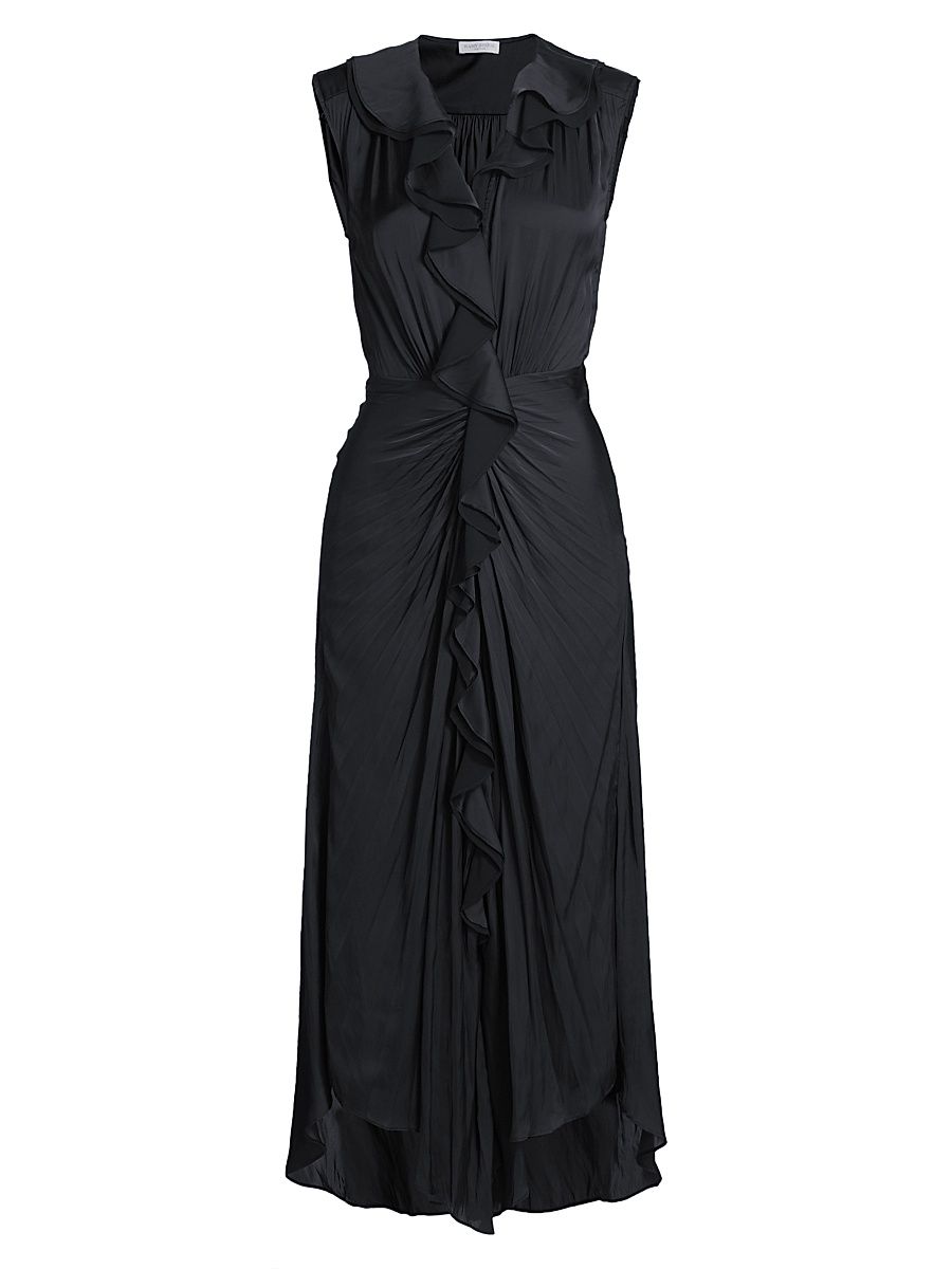 Women's Olive Ruffle Sleeveless Midi-Dress - Black - Size 2