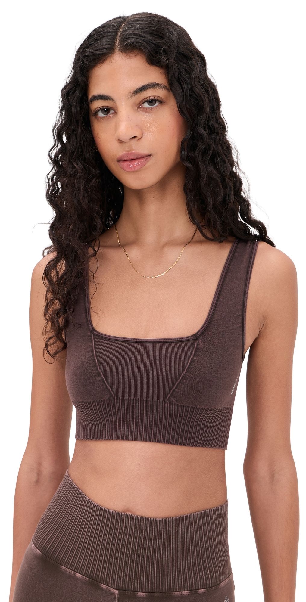 FP Movement Square Neck Good Karma Bralette Washed Chocolate M/L
