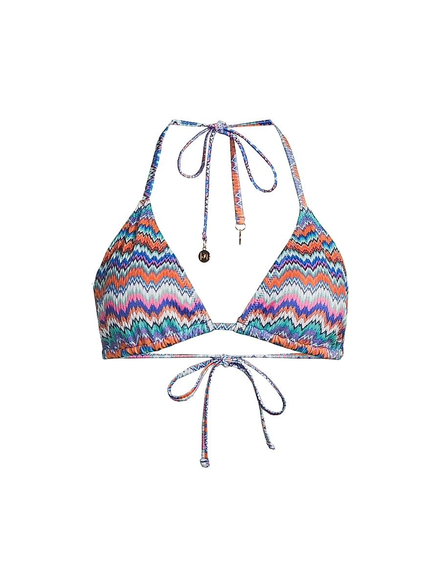 Women's Barcelona Metallic Chevron Triangle Bikini Top - Blue Multi - Size Large
