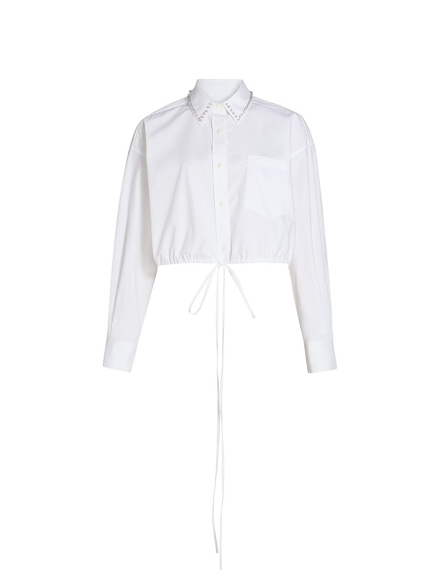 Women's Studded Drawstring Crop Shirt - White - Size Large