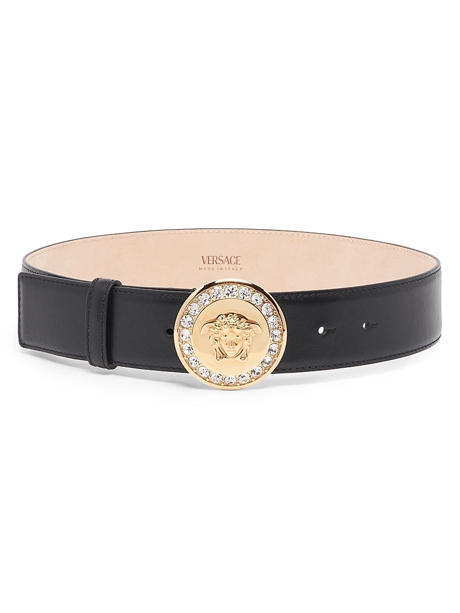 Women's Medusa-Buckle Leather Belt - Black Versace Gold - Size Small