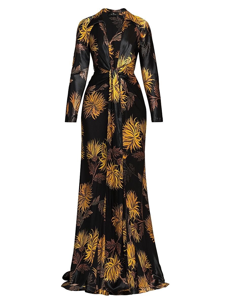Women's Dahlia Floral Plunge Gown - Black - Size 8