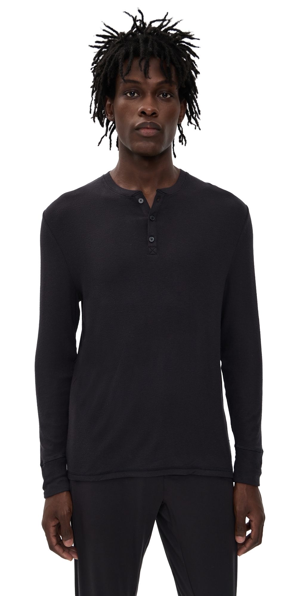 Tommy John Tri-Blend Lounge Long Sleeve Henley Black M