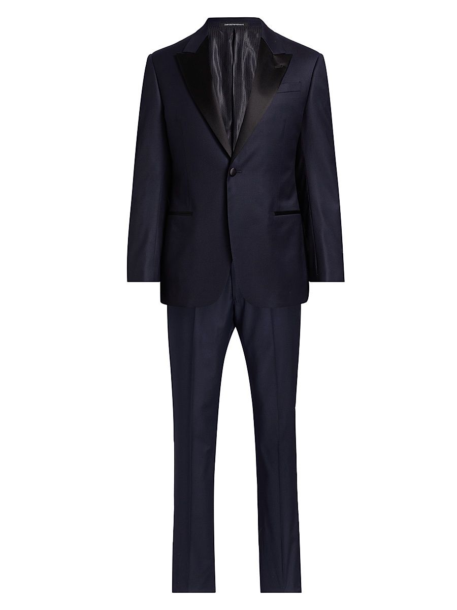 Men's Solid Stretch-Virgin Wool Tuxedo - Navy - Size 48