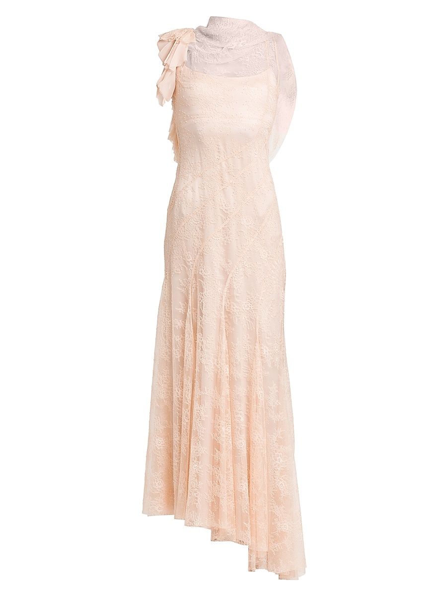Women's Lace Asymmetric Cowlneck Maxi Dress - Pink - Size 8