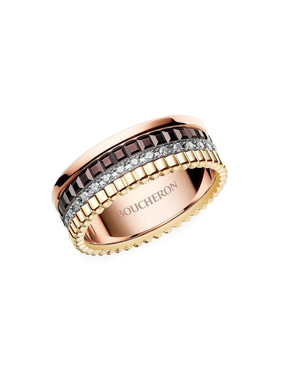 Unisex Quatre Classique Tri-Tone 18K Gold, 0.25 TCW Diamond & PVD Ring - Gold - Size 6.25