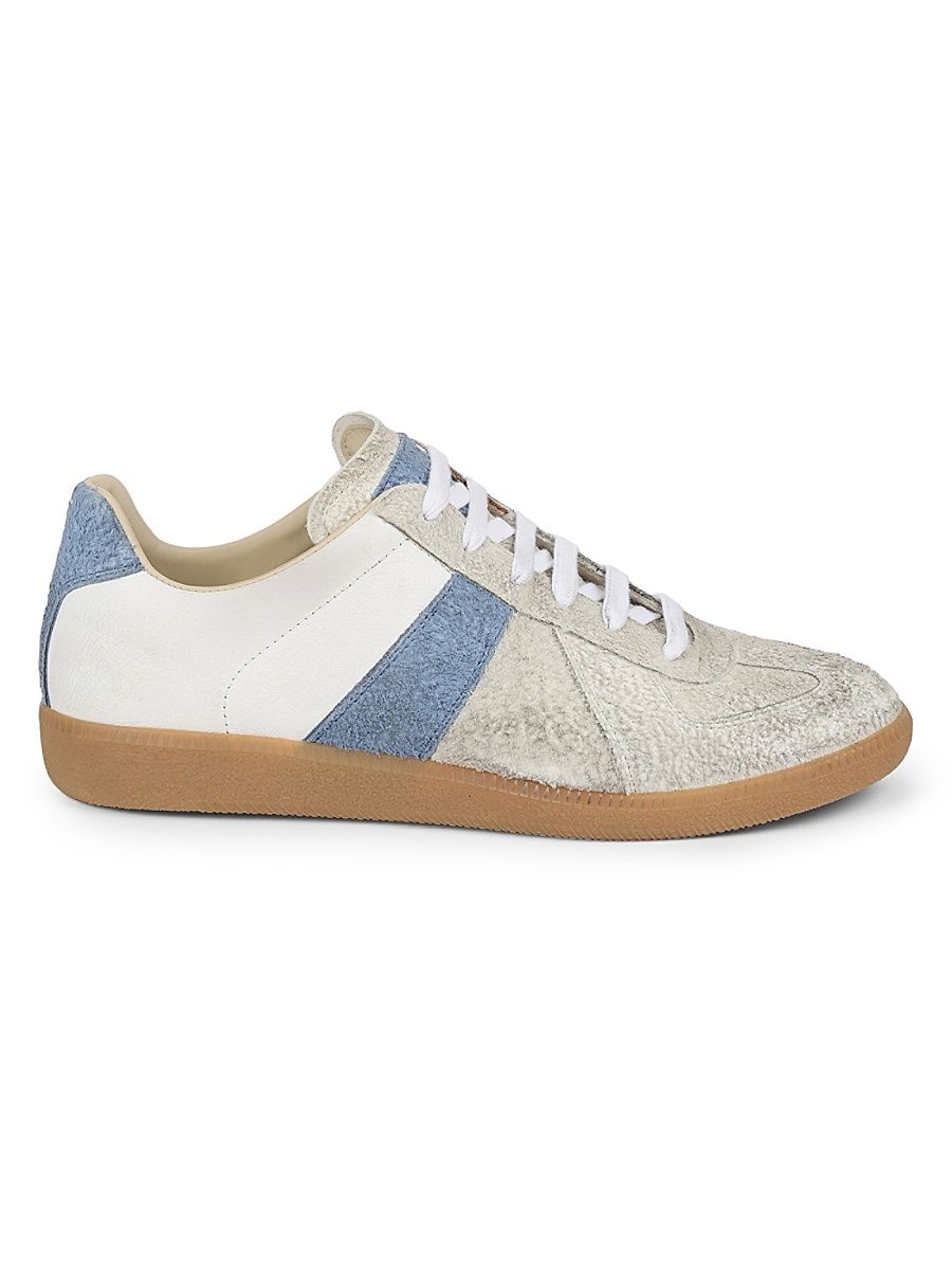 Men's Replica Leather Low-Top Sneakers - Light Blue White Camel - Size 13