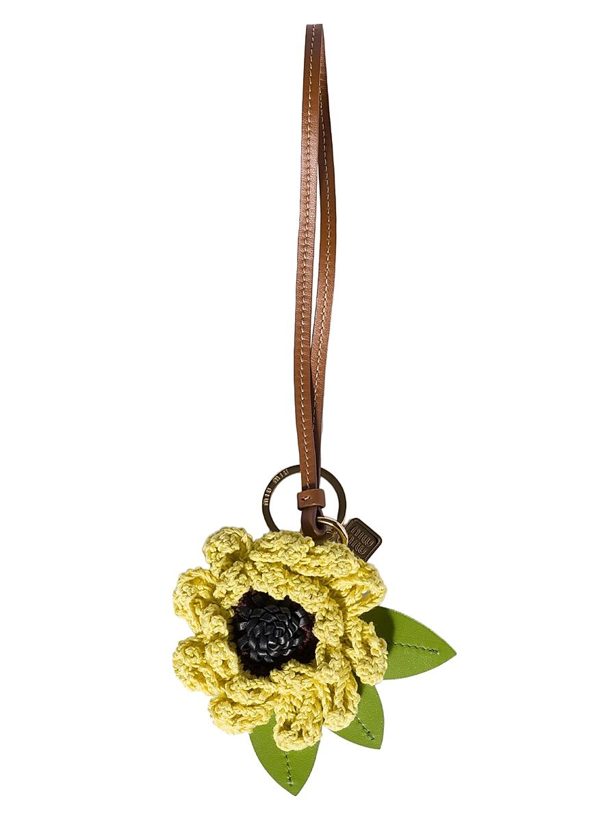 Women's Fabric and Leather Key Ring Trick Charm - Yellow