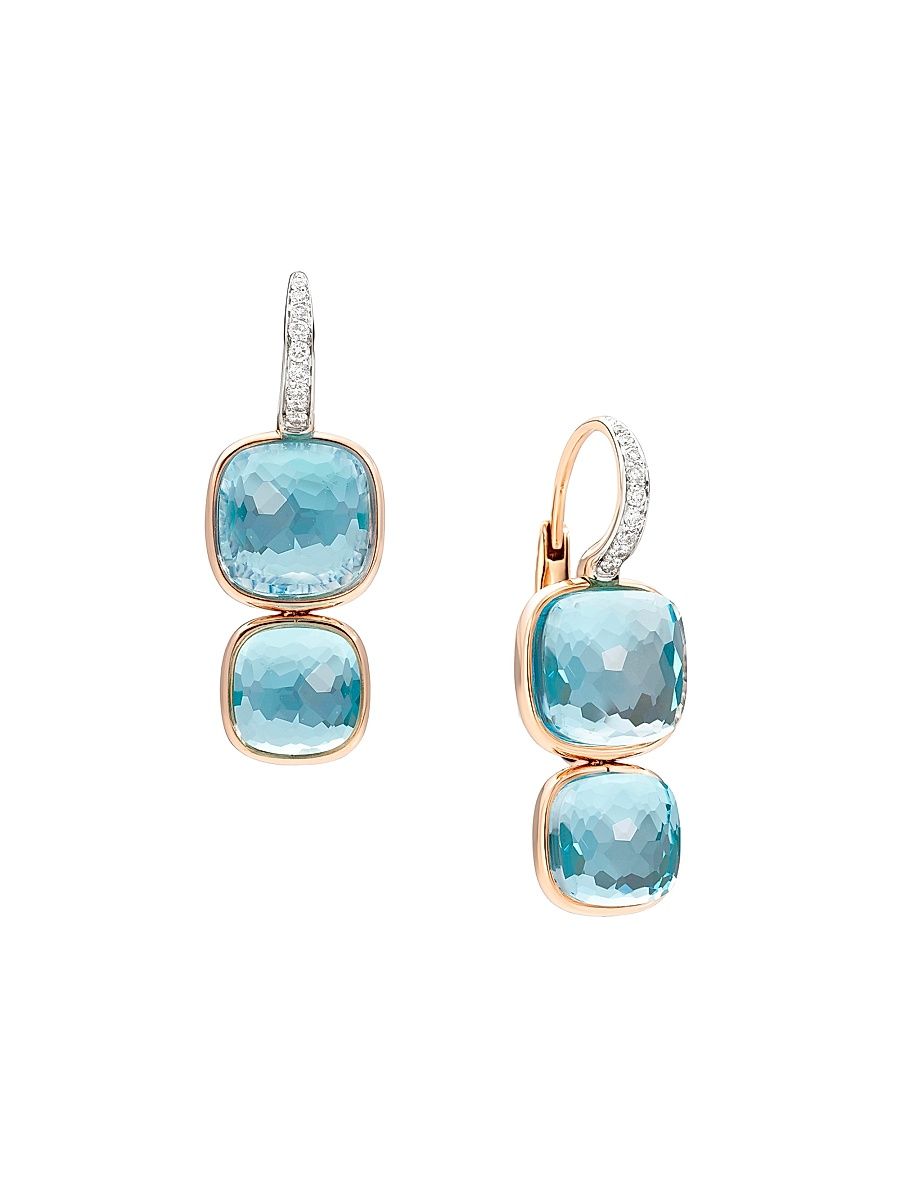 Women's Nudo 18K Rose Gold, Sky Blue Topaz & Diamond Drop Earrings
