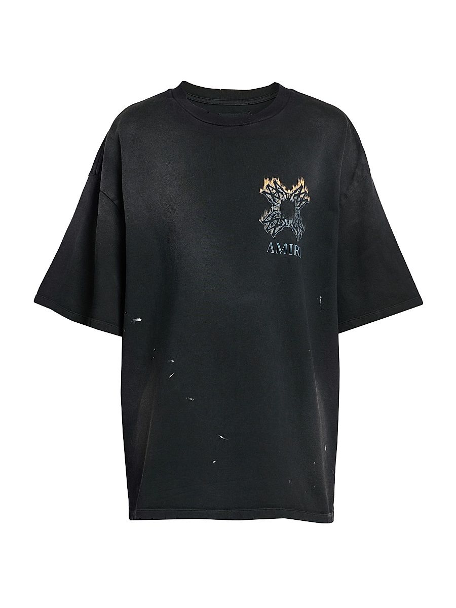 Men's Ma Quad Flames Distressed Cotton T-Shirt - Black - Size Small