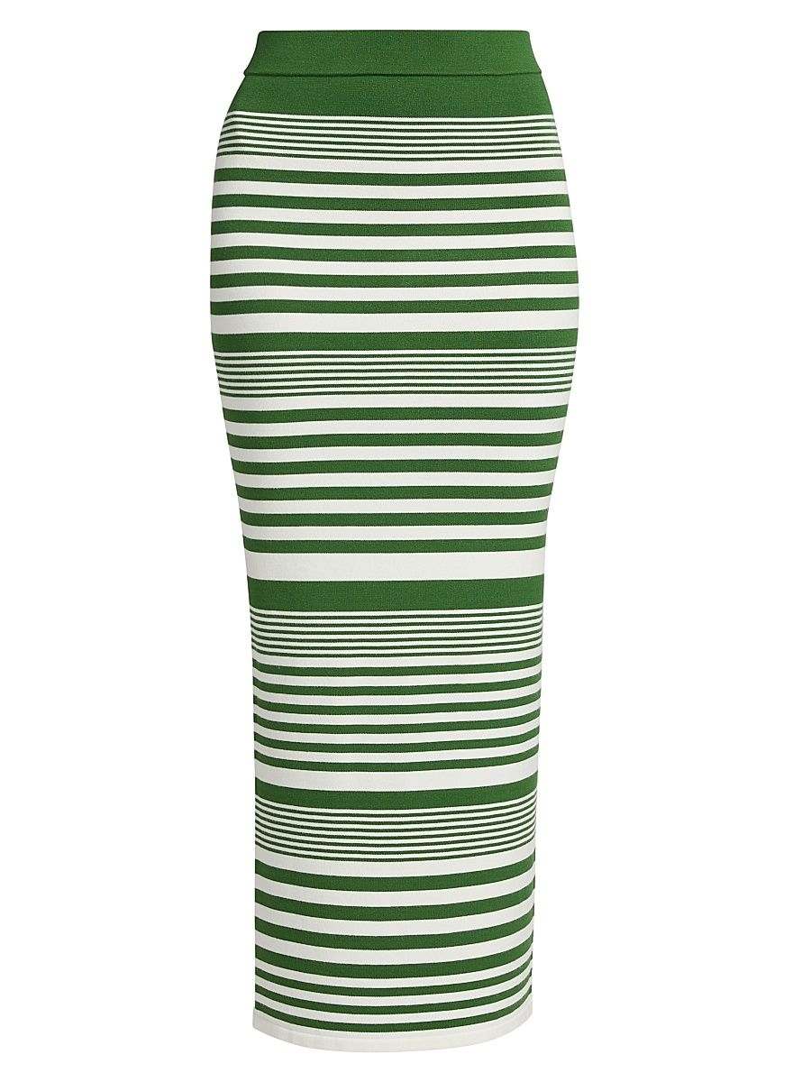 Women's Tamika Striped Knit Column Maxi Skirt - Palm Green Ivory - Size Small