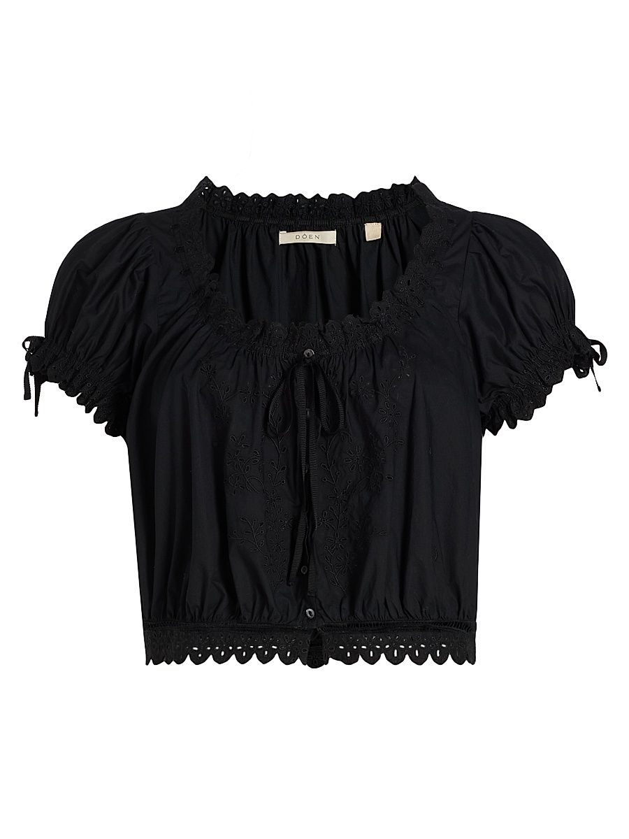 Women's Nera Eyelet Blouse - Black - Size XS