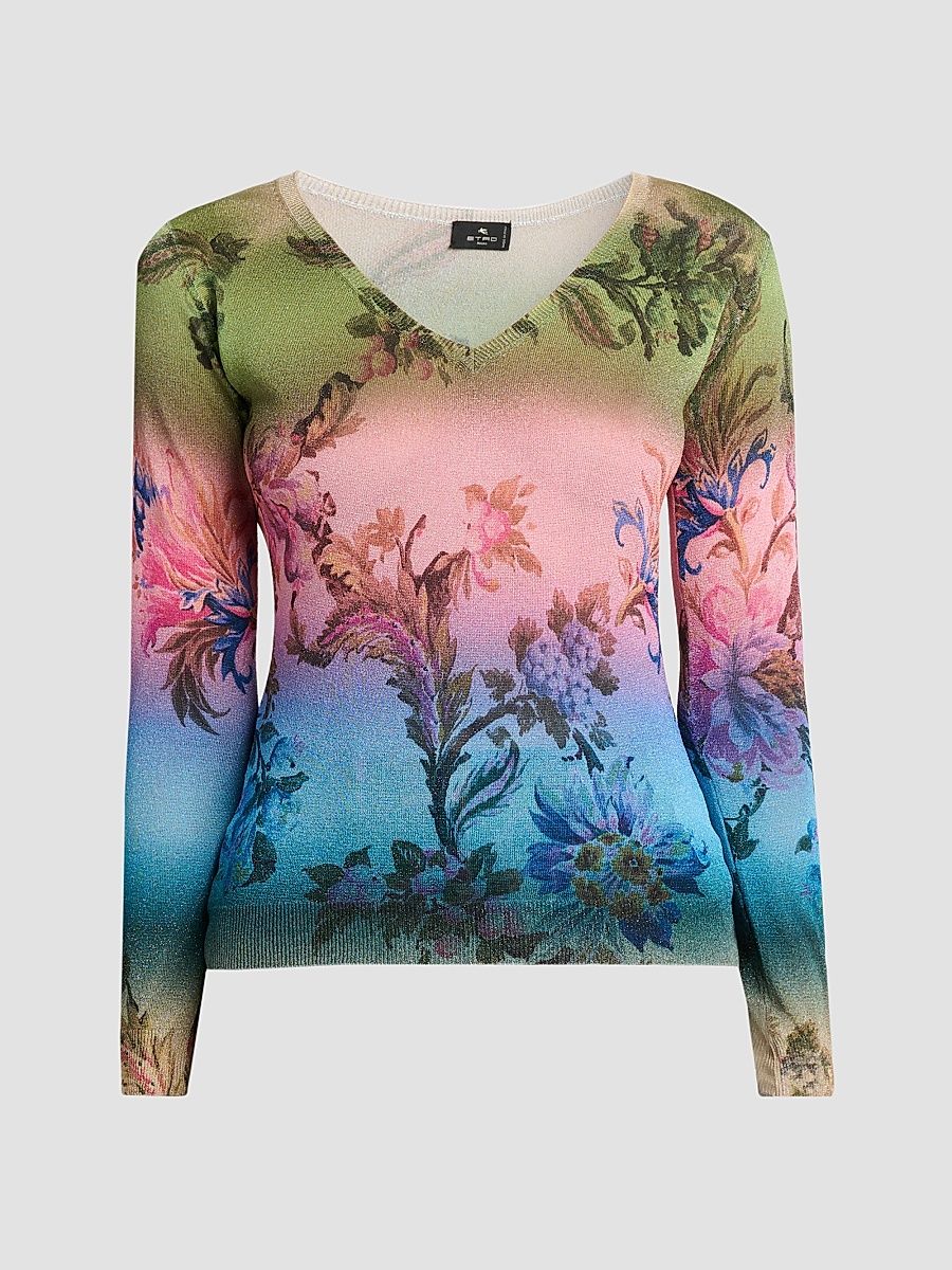 Women's Ombré Floral Knit Top - Printed Green - Size 14