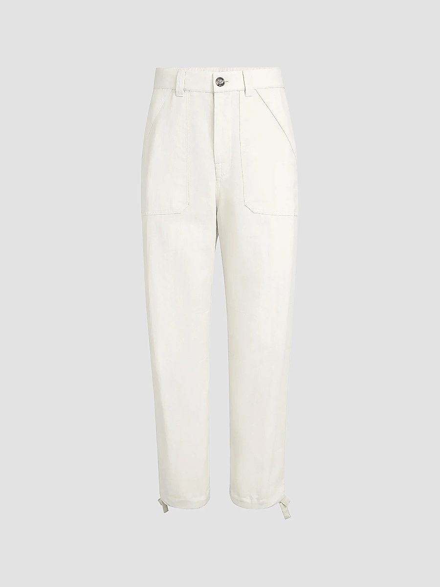 Brunello Cucinelli Men's Linen and Cotton Drill Trousers with Patch Pockets and Drawstring - Off White - Size 34