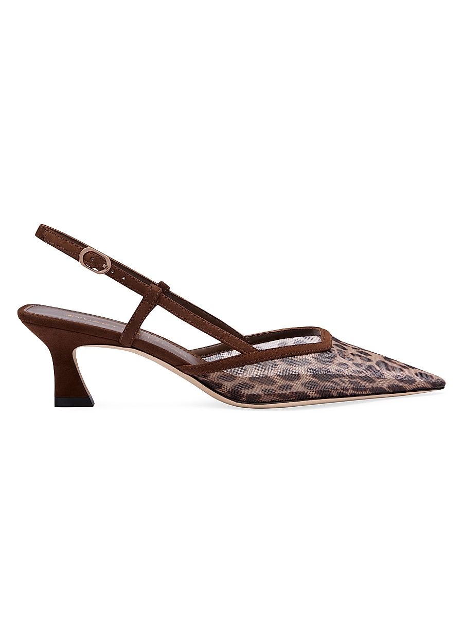 Women's Vinnie 50MM Leopard Mesh Slingback Pumps - Classic Cigar - Size 9.5