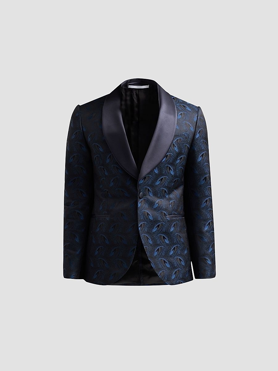 Men's Peacock-Effect Silk-Blend Dinner Jacket - Blue Navy - Size 48