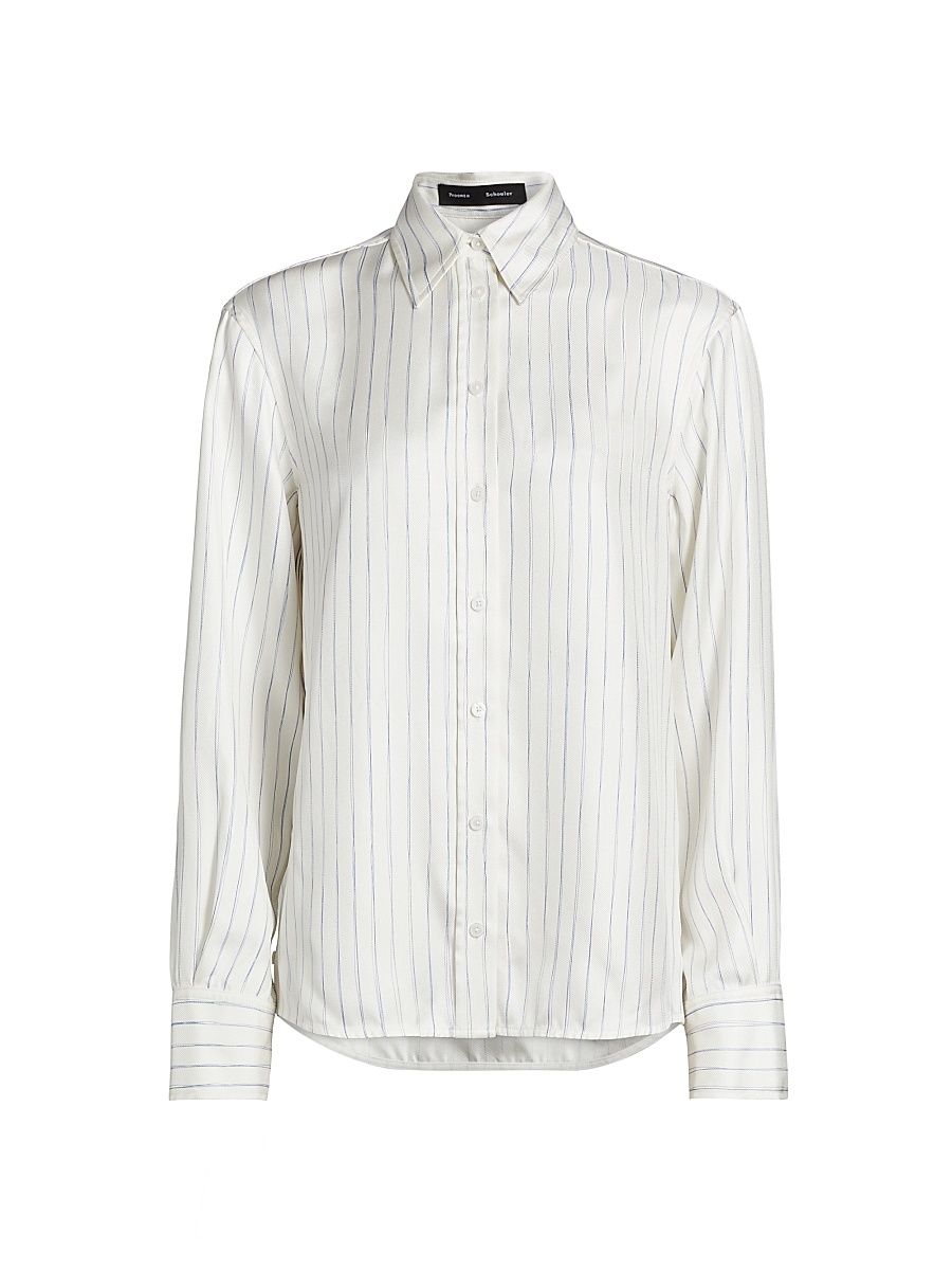 Women's Madison Striped Silk Twill Top - Ivory Multi - Size 10