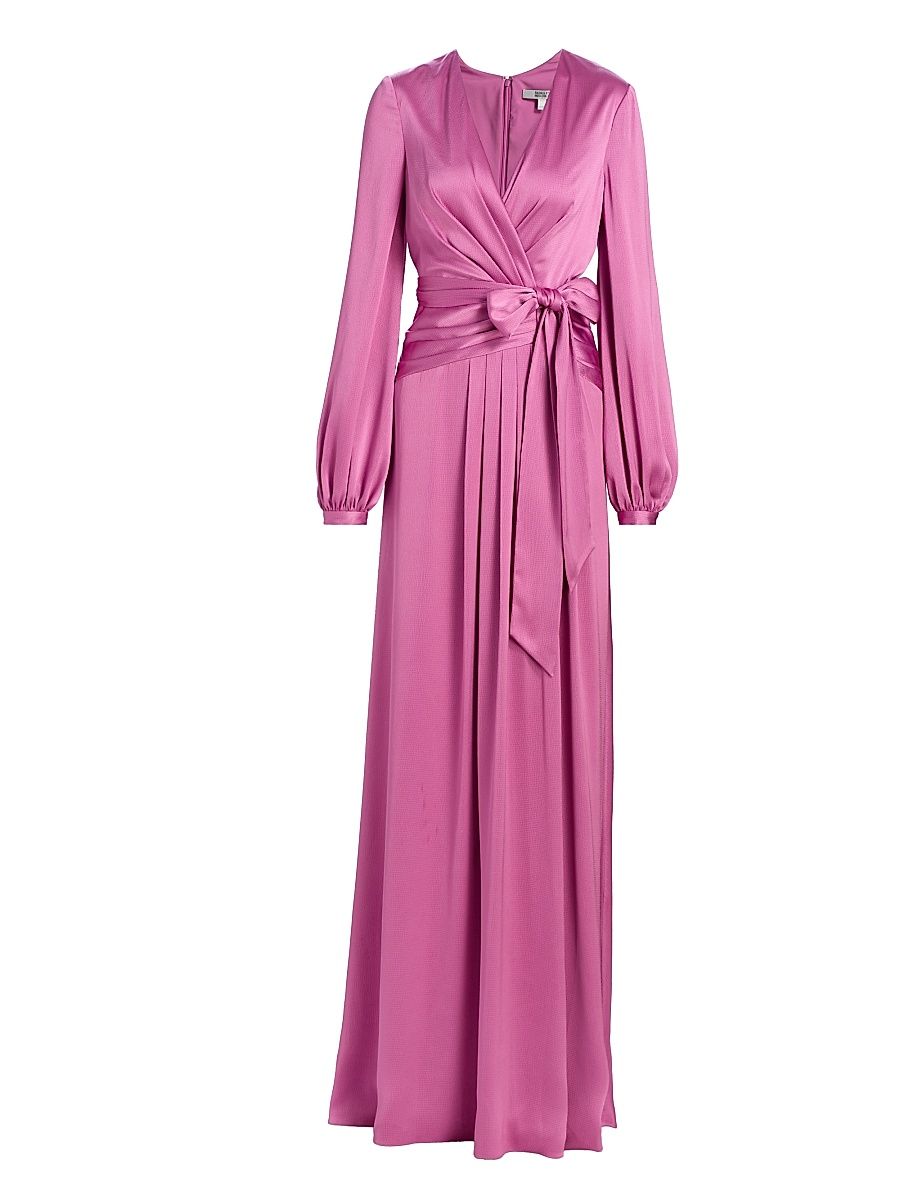 Women's Satin V-Neck Blouson Gown - Mauve - Size 0