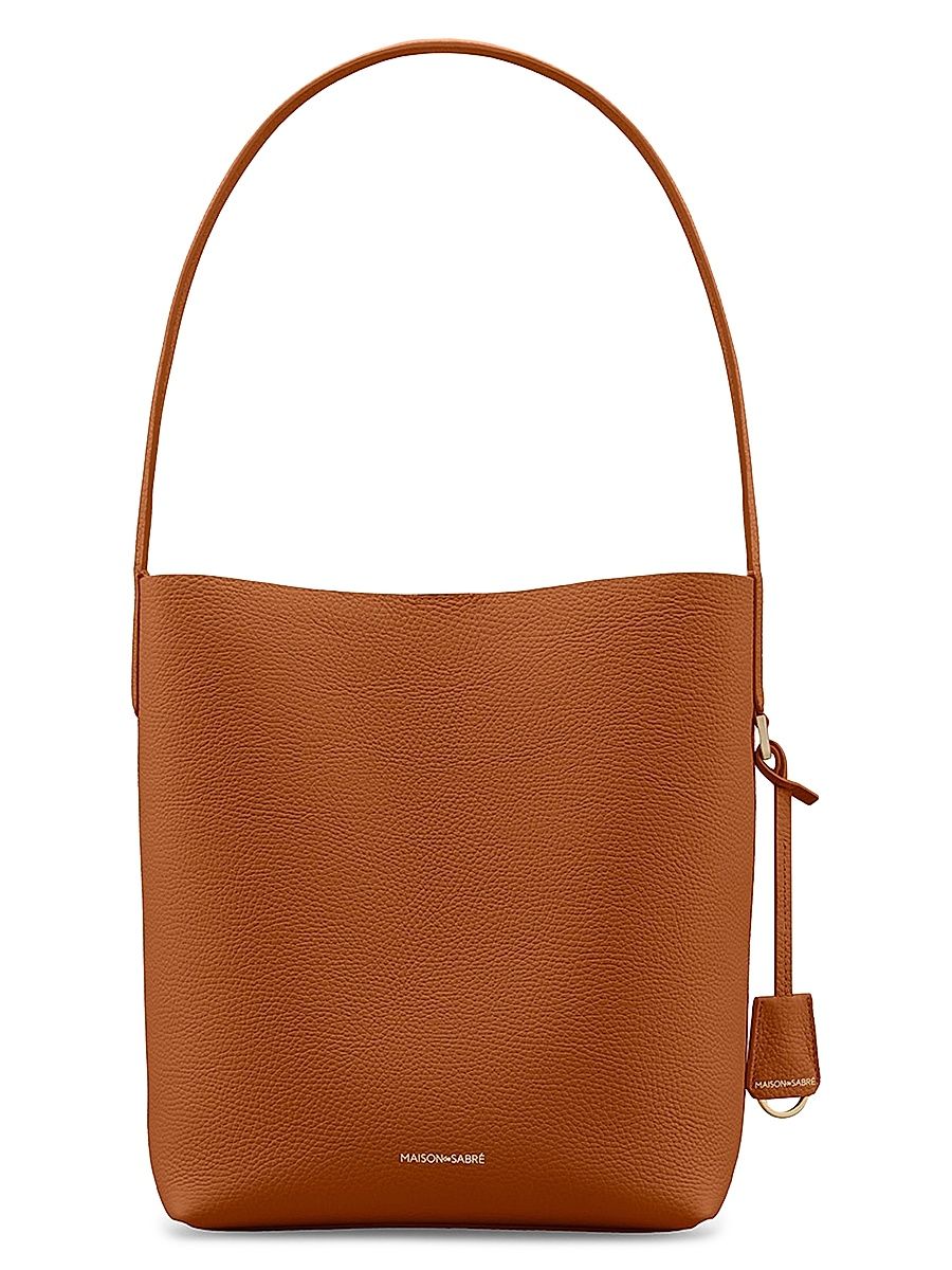 Women's Leather Bucket Soft Tote Bag - Pecan Brown
