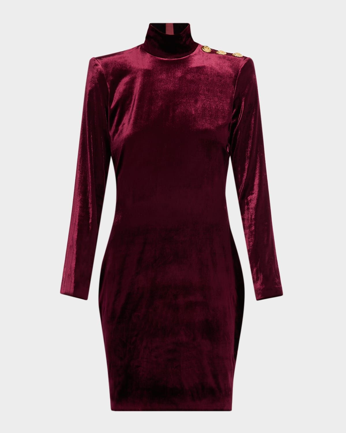 Turtleneck Button-Shoulder Velvet Mini Dress