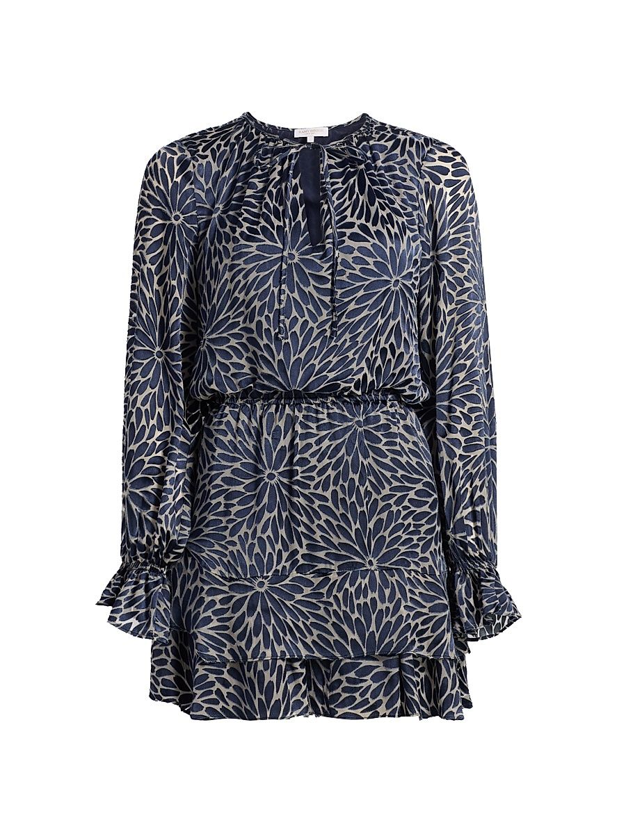 Women's Marianna Floral Silk-Blend Minidress - Navy Burnout - Size Large