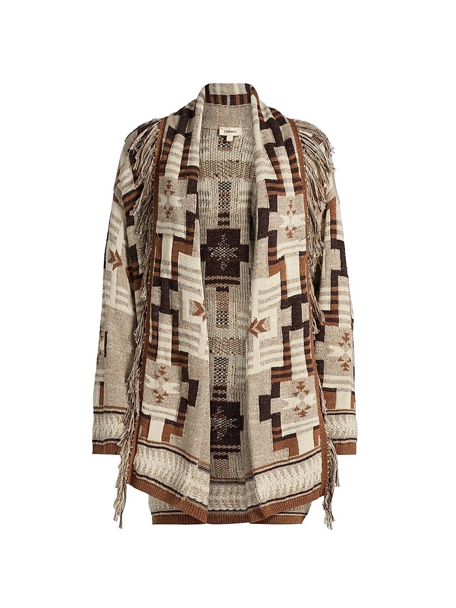 Women's Jair Jacquard Fringe Cardigan - Natural Multi - Size XL