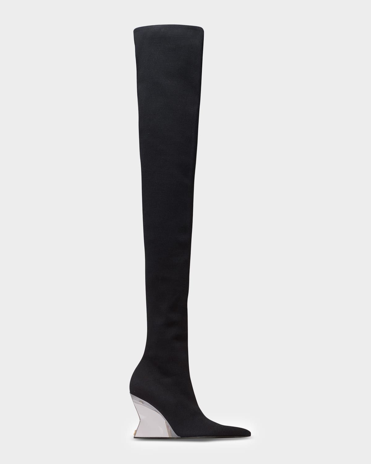 Wedge Knit Thigh-High Boots