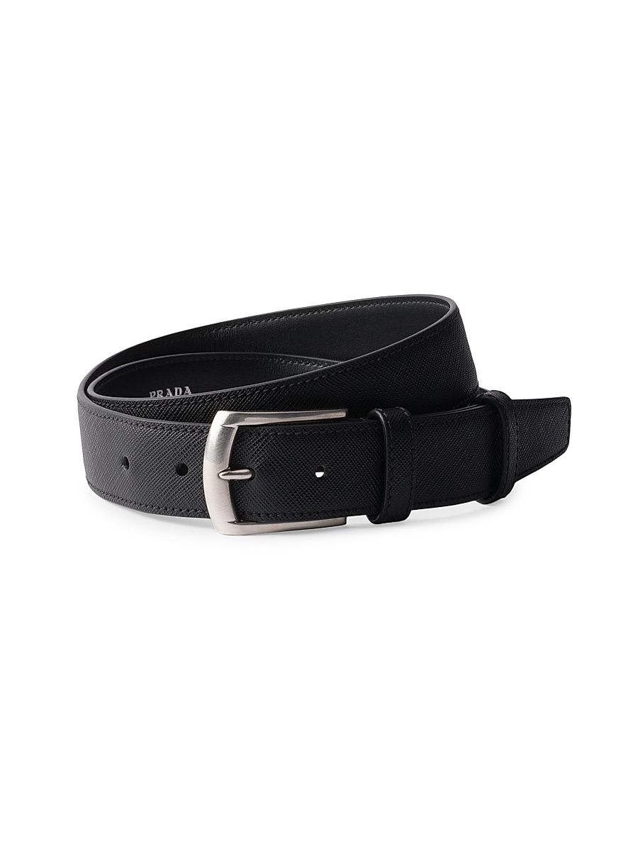 Men's Saffiano Leather Belt - Black - Size 40