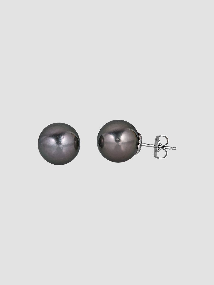 Women's 18K White Gold & Black Tahitian Pearl Stud Earrings/13MM - White Gold