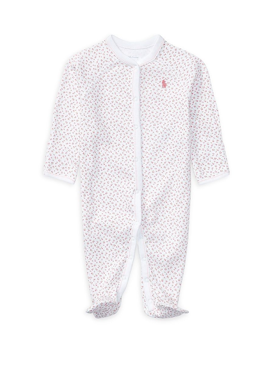 Baby Girl's Floral Cotton Footie - White Multi - Size Newborn