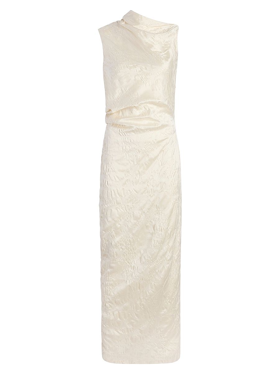 Women's Satin Jacquard Column Dress - Ivory - Size 10
