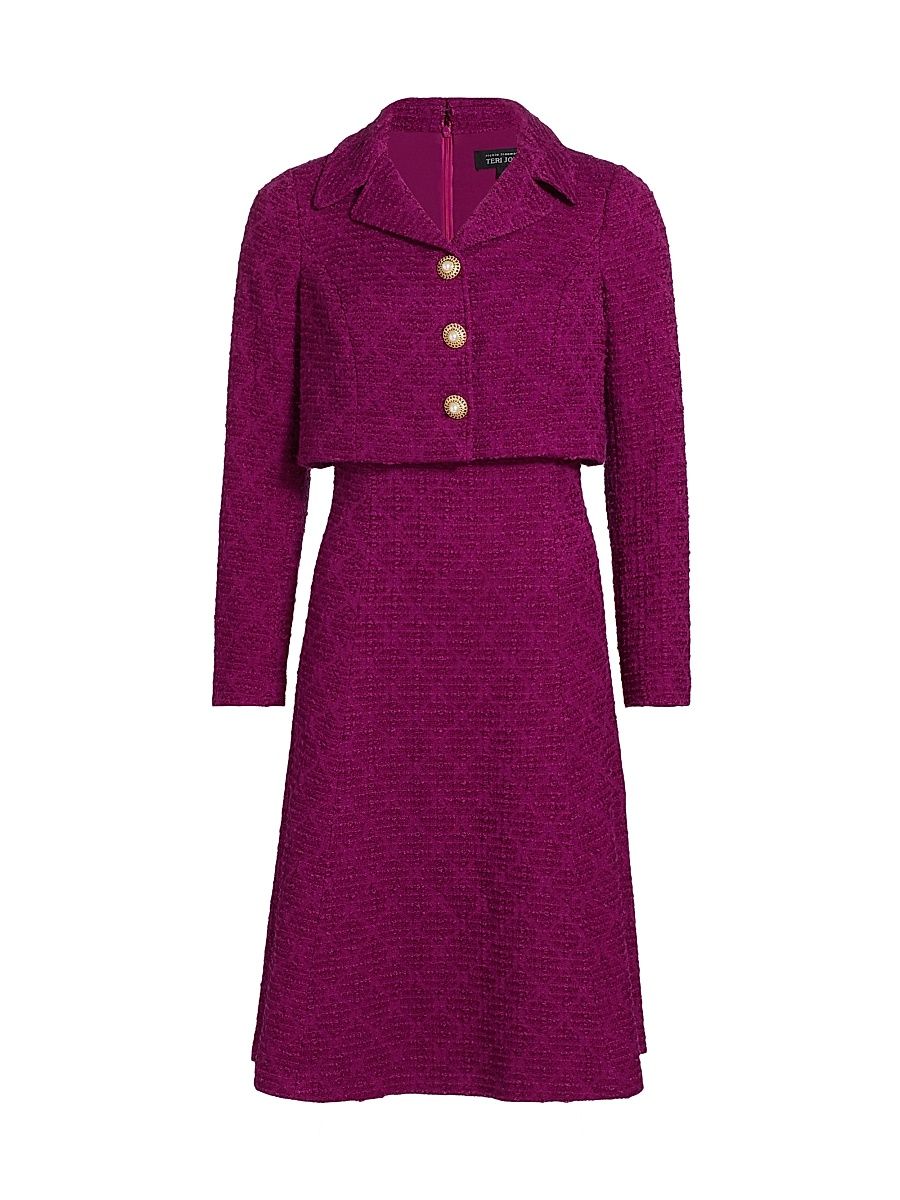 Women's Bouclé Mock Two-Piece Dress - Raspberry - Size 18