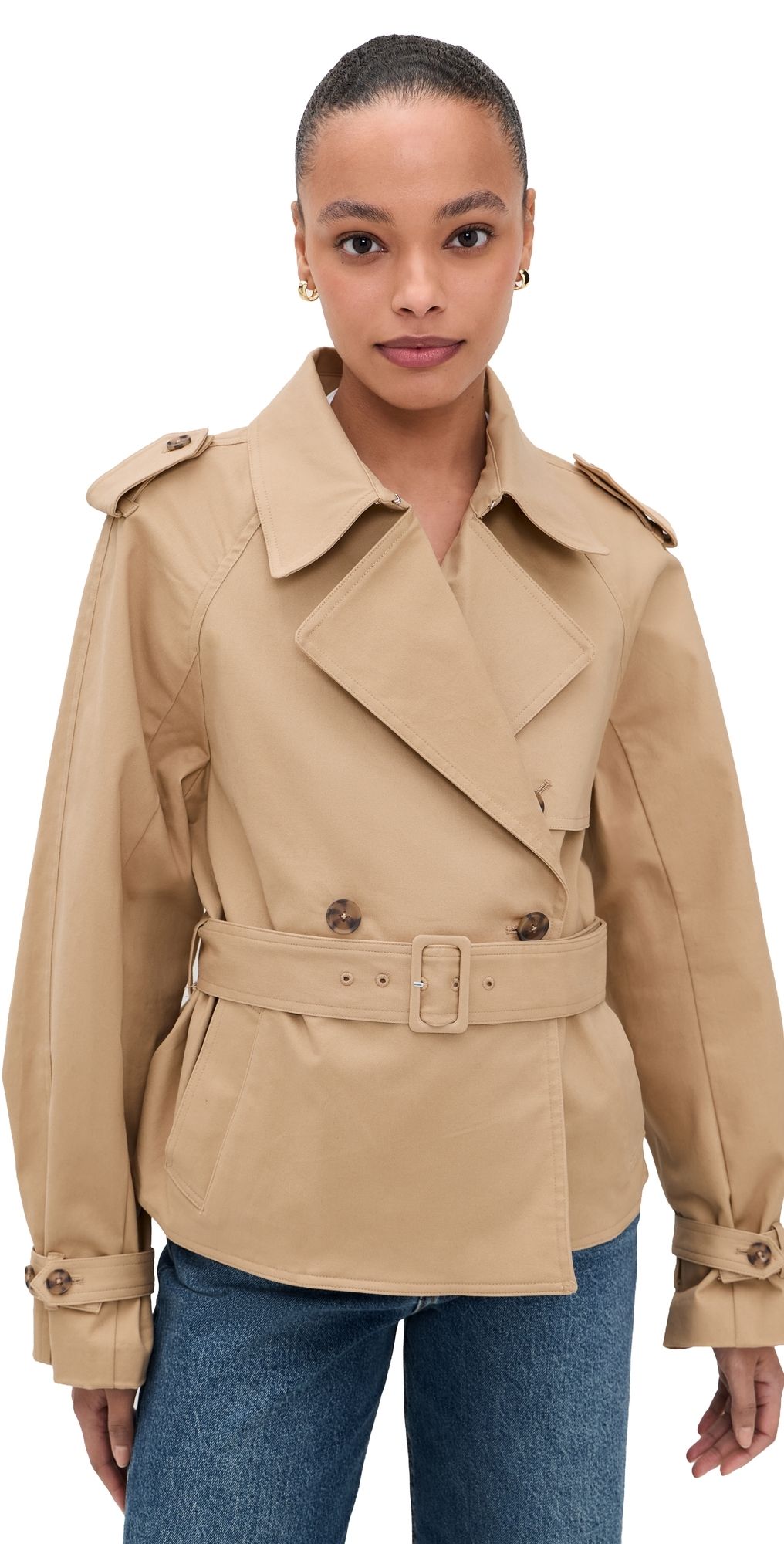 Good American Cropped Trench Jacket Sandy Fawn L
