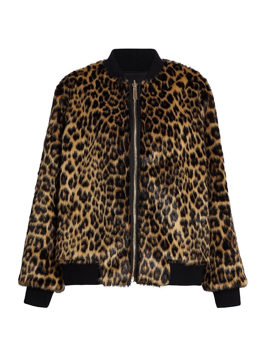 Women's Becky Reversible Faux-Fur Bomber Jacket - Cheetah Black - Size Large
