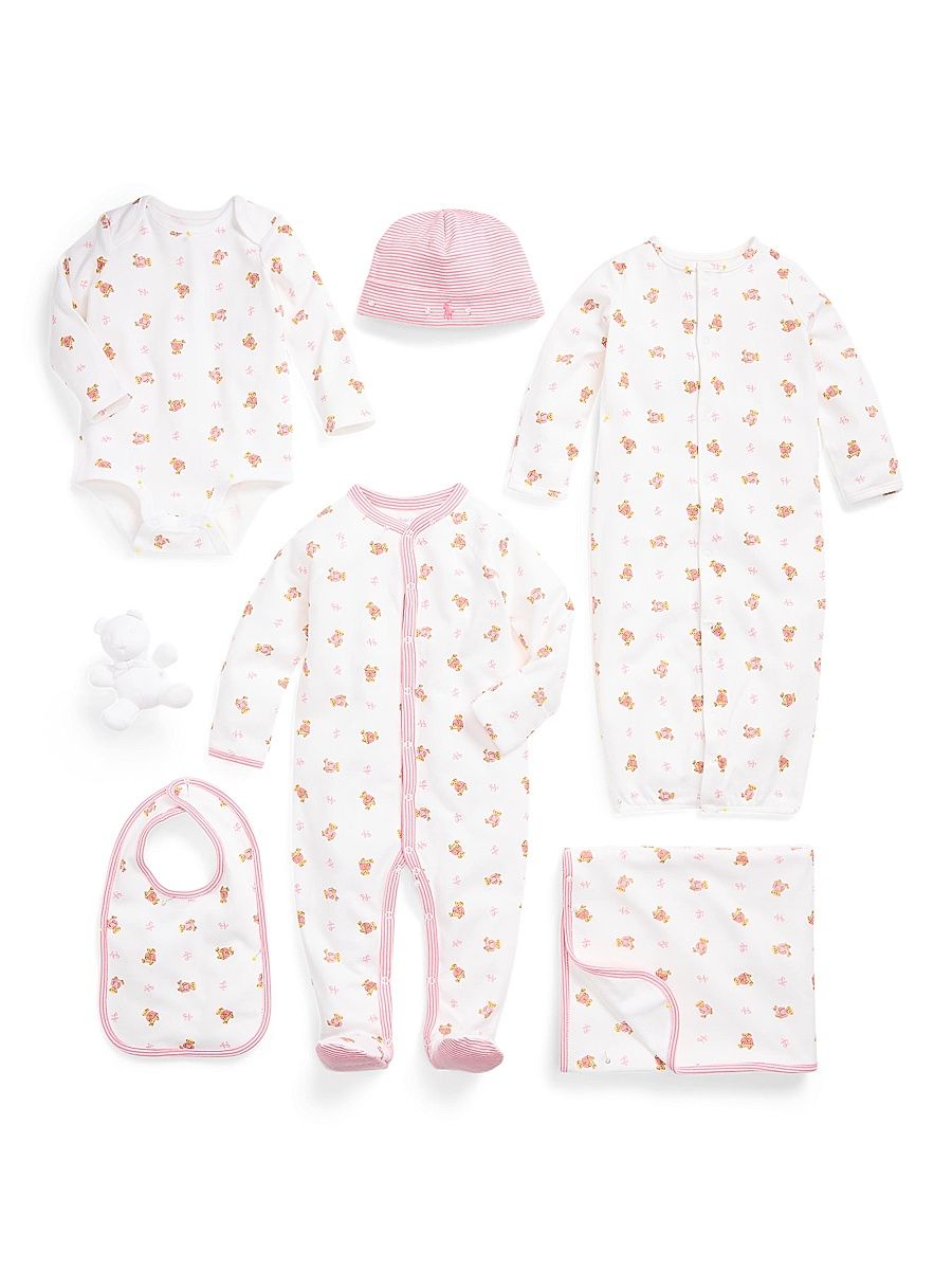 Baby Girl's 7-Piece Cotton Essentials Gift Set - White Pink - Size 9 Months