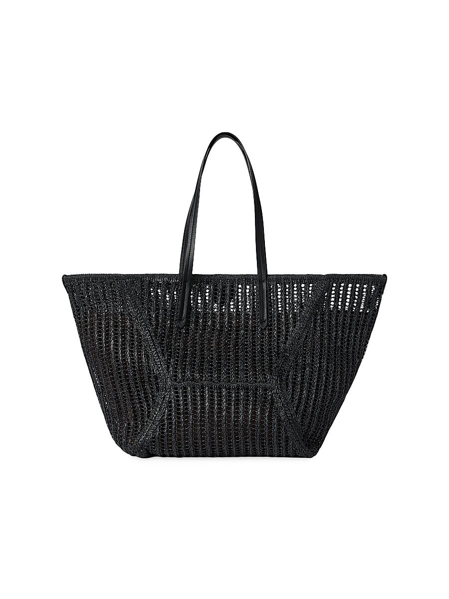 Brunello Cucinelli Women's Duo Tote Bag in Techno Raffia Knit with Monili - Black
